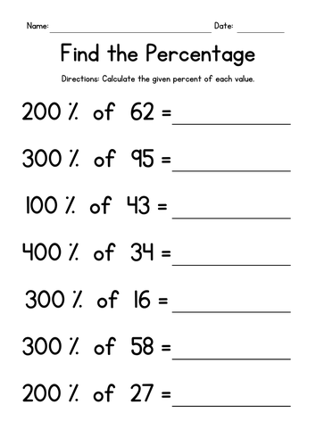 Find the Percentage Worksheets