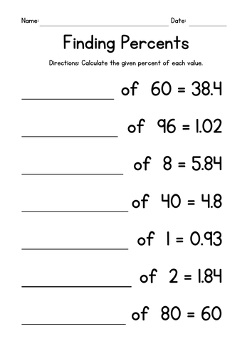 Finding Percents Worksheets