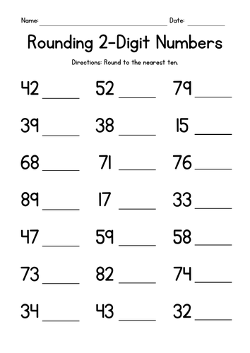 Rounding 2-Digit Numbers Worksheets