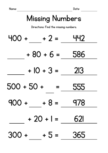 Place Value - Missing Numbers
