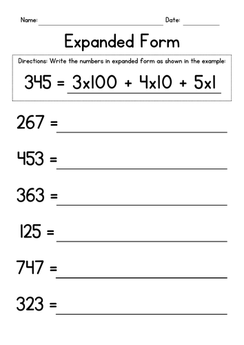 Expanded Form Worksheets