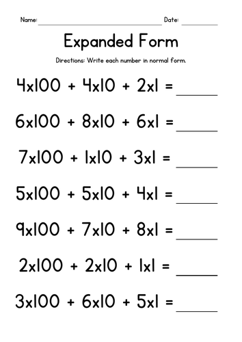 Expanded Form - Multiplication Worksheets