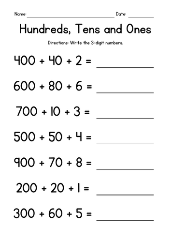 Place Value - Hundreds, Tens and Ones