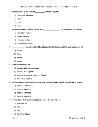 LIBF - Unit 1 - Topic 1 MCQ