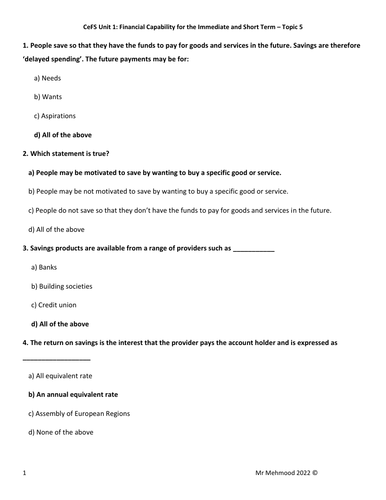 LIBF - Unit 1 - Topic 5 MCQ