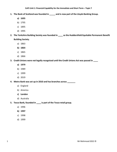 LIBF - Unit 1 - Topic 7 MCQ