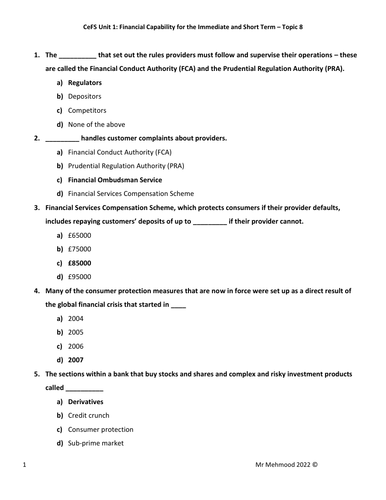 LIBF - Unit 1 - Topic 8 MCQ