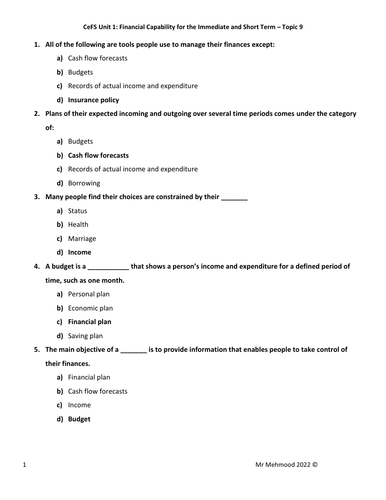 LIBF - Unit 1 - Topic 9 MCQ