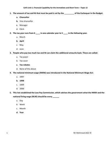 LIBF - Unit 1 - Topic 12 MCQ