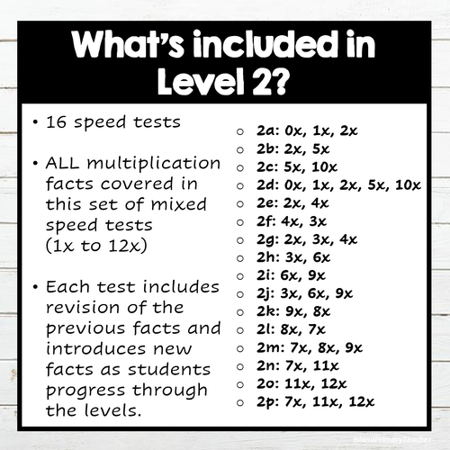 Level 2 Multiplication MIXED Speed Tests 1x 12x PACK