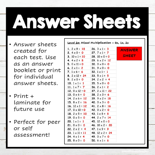 Level 2 Multiplication MIXED Speed Tests 1x 12x PACK