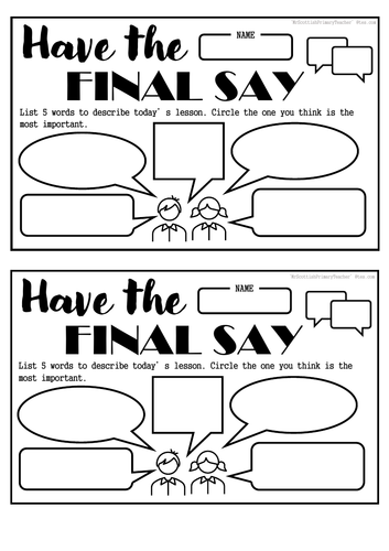 Exit Pass Plenary Card - Have the Final Say | Teaching Resources