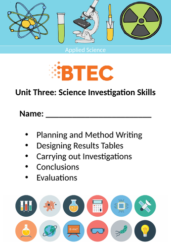 BTEC Applied Science: Unit 3 pupil task sheets for section A-C