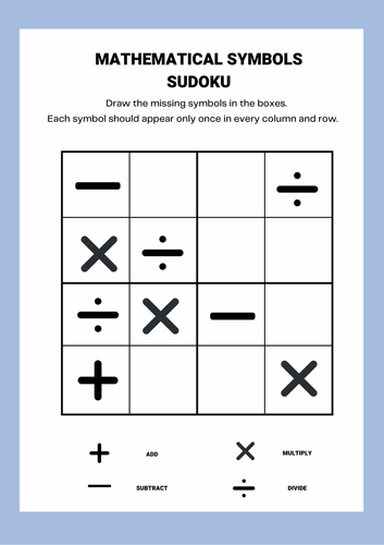 Differentiated maths symbol sudoku | Teaching Resources