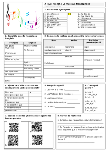 A-level French: La musique francophone contemporaine (Conti style)