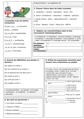 A-level French: Le septième art/ Le cinéma (Conti style)