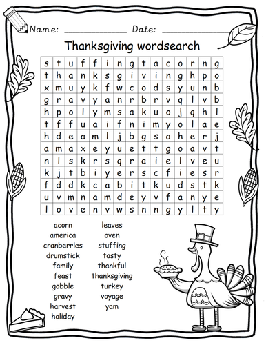 Cute Thanksgiving wordsearches with answers | Teaching Resources