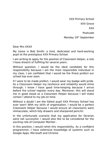 water prefect application letter