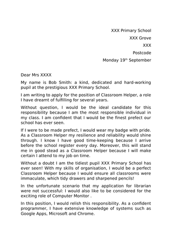 an application letter for school prefect