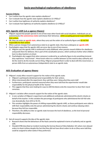 AQA A Level Psychology: Social Influence revision notes/handouts ...