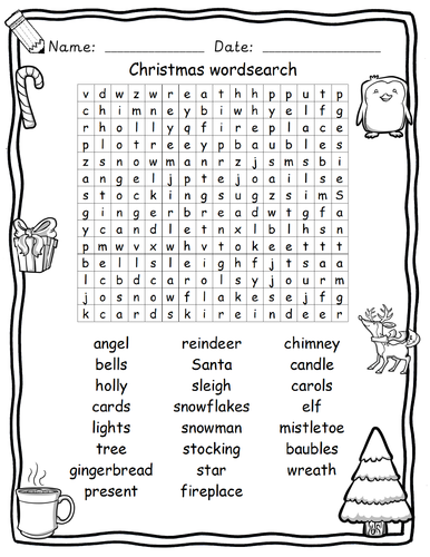 Cute Christmas wordsearch with answers