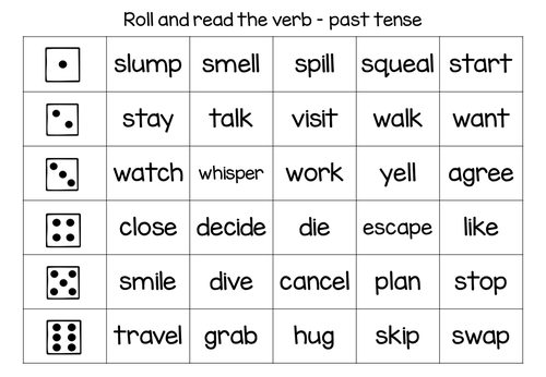 Roll the dice past tense game boards - Grammar, literacy, English, ESL ...