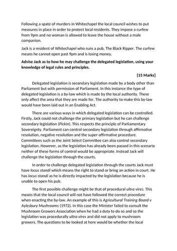 A-Level Law: Delegated Legislation Sources of Law Question + Model ...