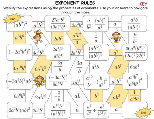 Exponent Rules - Maze (expressions with two variables) | Teaching Resources