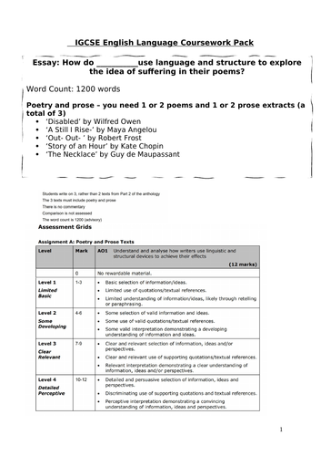 edexcel igcse english language coursework mark scheme