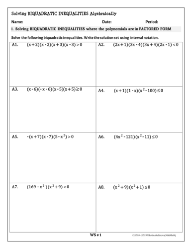 Polynomial Inequalities - BIQUADRATIC Classified INEQUALITIES - 3 WS 24 ...