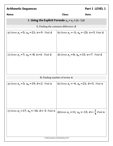 Arithmetic Sequences - Practice/Group Activity (70 problems) | Teaching ...