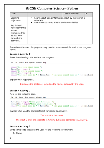 Using the input command in Python | Teaching Resources
