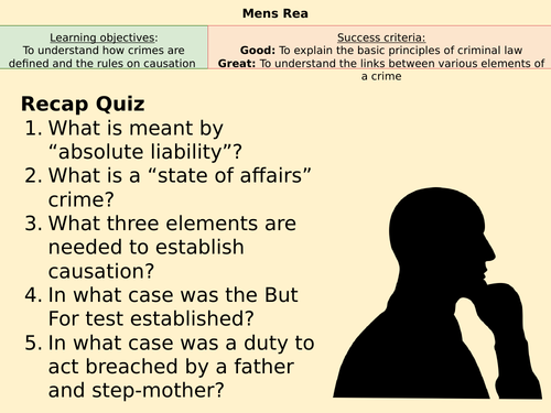 Ocr Criminal Law 4 Mens Rea Teaching Resources