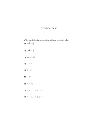 Absolute value (harder questions) worksheet (with solutions) | Teaching ...