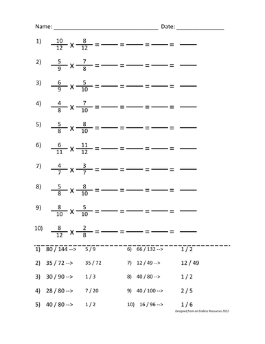 120 A4 Fraction Worksheets - Add, Subtract, Multiply and Divide ...