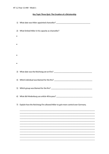 Edexcel History GCSE Nazi Germany Paper 3 Homework