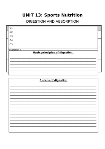 Digestion Worksheet