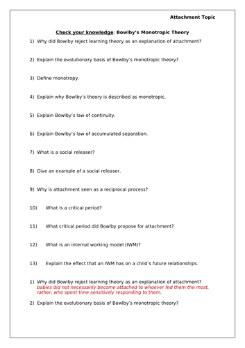 A-Level Psychology - BOWLBY'S MONOTROPIC THEORY OF ATTACHMENT ...