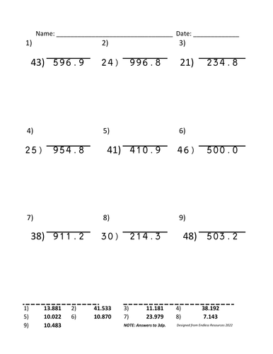 50 Long Division Worksheets | Teaching Resources