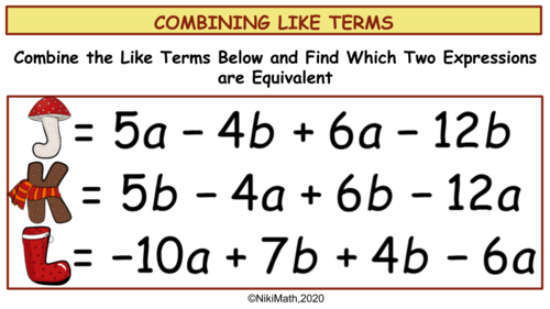 Combining Like Terms - Finding Equivalent Expressions - Autumn Alphabet ...