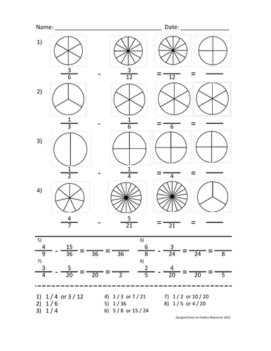 40+ Fraction Worksheets - Diagrams to help with add and subtract ...