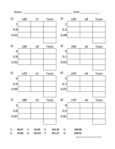 60 Maths Worksheets - Grid based Long Multiplication | Teaching Resources