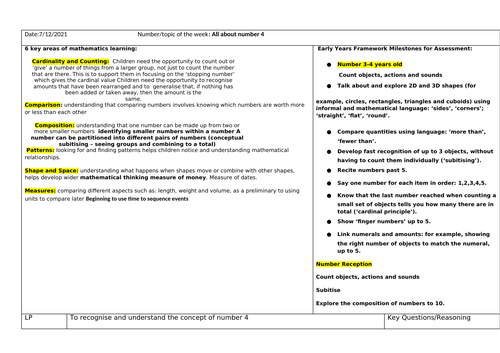 Number 4 planning EYFS