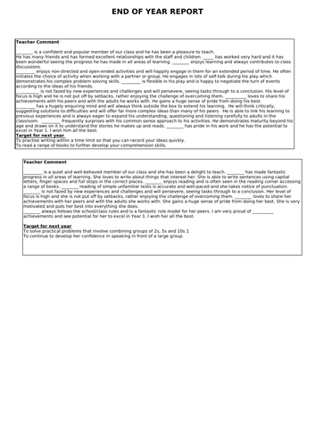 End of Year EYFS Report example HA | Teaching Resources