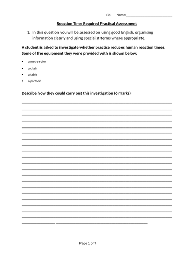 Reaction Time Required Practical | Teaching Resources
