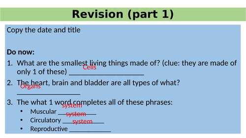 Cells and levels of organisation review - AQA Entry Level Certificate ...