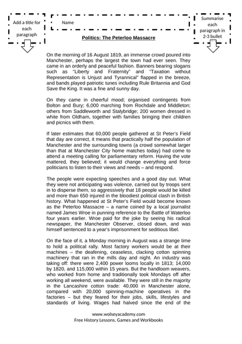 History Guided Reading - Political – Peterloo Massacre | Teaching Resources