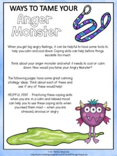 Anger Monster Lesson Activity - Workbook Craft Anger Management