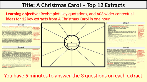 A Christmas Carol Extract Revision. 12 extracts in one hour with timer.