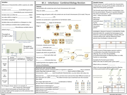 OCR Gateway GCSE Comb Science Biology B5 Revision Mat